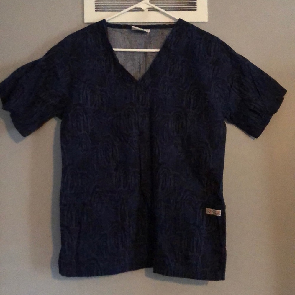 Navy print scrub top